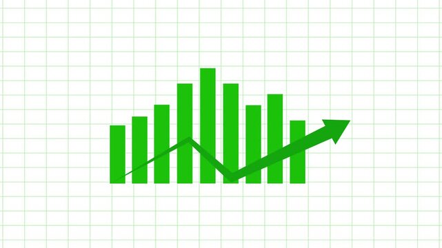 Bar Chart with Downward Arrow on Green Grid 2026 Animation