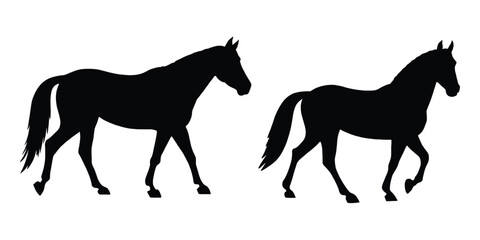 Obraz premium Horse silhouette vector. Running, jumping, rearing horse vector. standing horse black silhouette. Wild animal symbol vector illustration