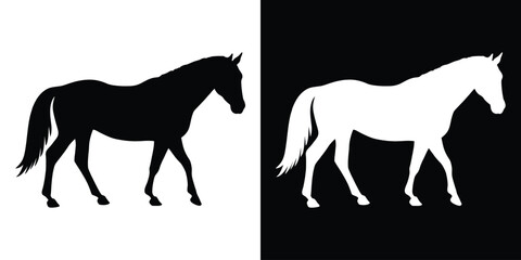 Obraz premium Horse silhouette vector. Running, jumping, rearing horse vector. standing horse black silhouette. Wild animal symbol vector illustration