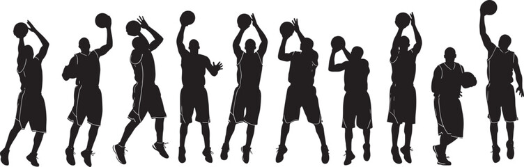 Basketball Player Silhouette Vector Set Featuring Professional Athletes Jumping Shooting and Dribbling for Sports Team Branding Tournament Promotion and Gym Fitness Graphic Design Projects © Empowerment angle 