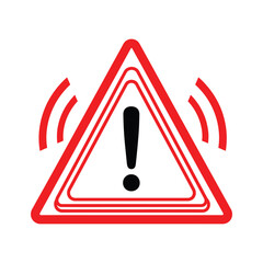 Red triangular warning sign with an exclamation mark and sound waves indicating alert or danger