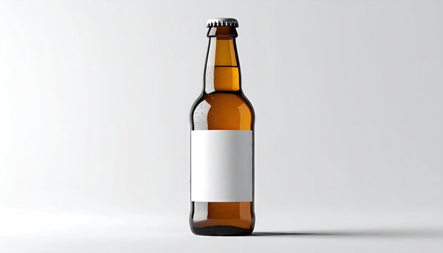 Amber bottle of refreshment stands tall with blank label against clean white backdrop