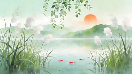 Modern Chinese Style Lake Landscape