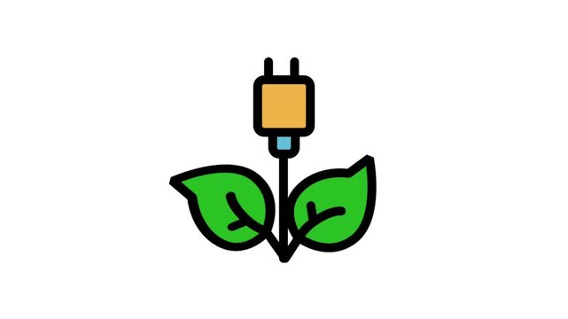 Eco Plug Sprout Animated Icon. Animated electrical plug emerging from green leaves representing eco-friendly power and renewable electricity sources.