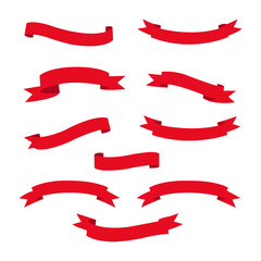 Red Ribbon Banner Set Vector Decorative Award Label and Celebration Design