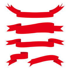 Red Ribbon Banner Set Vector Decorative Award Label and Celebration Design