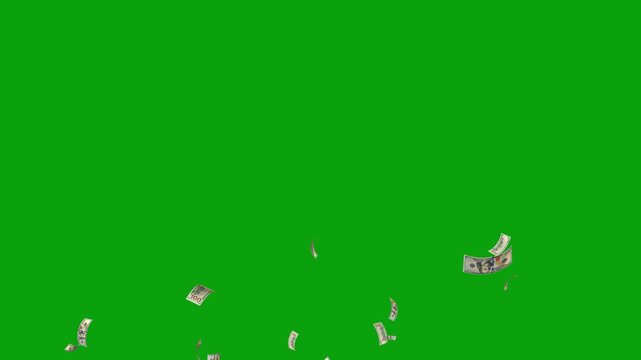 Money explosions green screen, Falling money. American money paper one hundred dollars banknotes. 100 dollar bills loop bills. Cash money. Concept of investment and saving, wealth, corruption, income