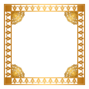 Rectangle golden certificate border pattern line photo frame islamic wedding invitation background with mandala squire frame