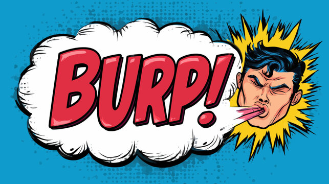 Comic Style Superhero Burping Loudly With Action Text