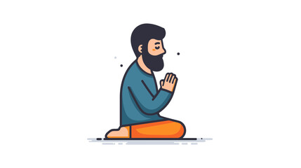 Fototapeta premium Muslim Man Praying for Ramadan 2026 with Beard Icon Vector Flat Design