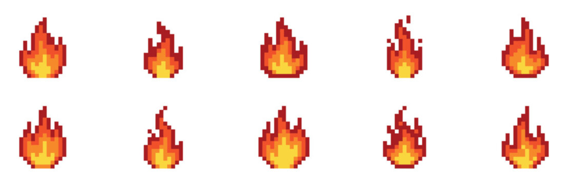 Fire icon pixel. Fire pixel style set. Vector Illustration. EPS 10