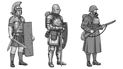 Evolution of Warfare Roman Legionary Medieval Knight and WWI Soldier Comparison