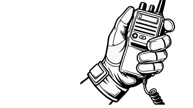 Hand in Tactical Glove Holding Two Way Radio Walkie Talkie Vector Illustration