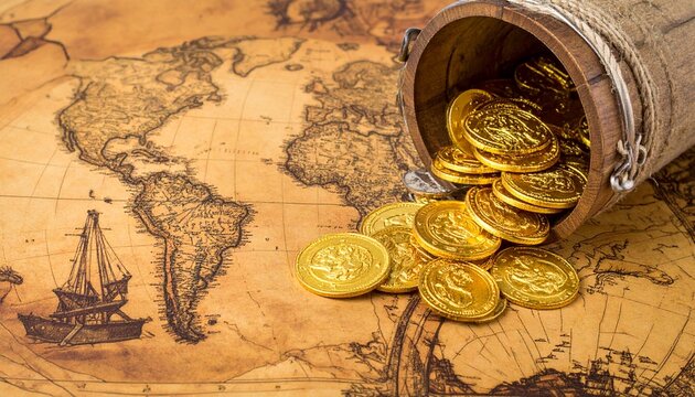 航海図と金貨の冒険ロマン