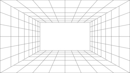 Obraz premium Futuristic perspective wireframe grid line background. Vector illustration