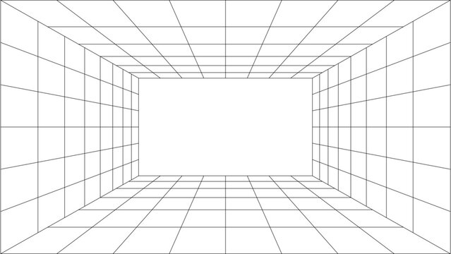 Futuristic perspective wireframe grid line background. Vector illustration