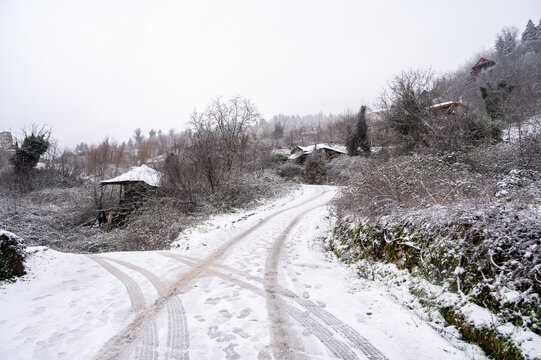  Ropoto village Sinking Ghost-Town Greece covered in snow