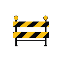 Yellow and black striped construction barrier icon on white background, symbolizing warning, roadwork, safety, and traffic control in a clean flat illustration style.
