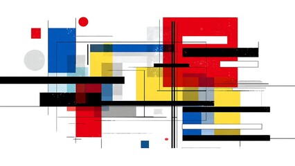 Obraz premium Abstract Digital Illustration with Intersecting Geometric Shapes in Bauhaus Style