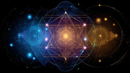 Obraz premium Glowing Sacred Geometry Mandala with Vector Elements and Cosmic Background