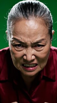 emotional expression of frustration in vertical format. mature woman shows intense anger and determination. close-up shot reveals raw emotions and powerful feelings.