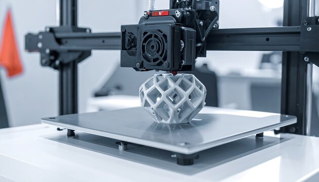3D printer creating object on platform.