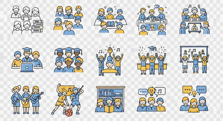 Collection of Business People Icons in Various Scenes.