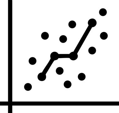 Scatter plot icon silhouette isolated on white background minimalist data dots and trend line illustration