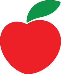 Vibrant red apple with a single green leaf, simple illustration symbolizing health, fresh food, and natural vitality, isolated on white.