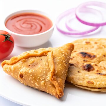 crispy samosas and soft flaky parotta
