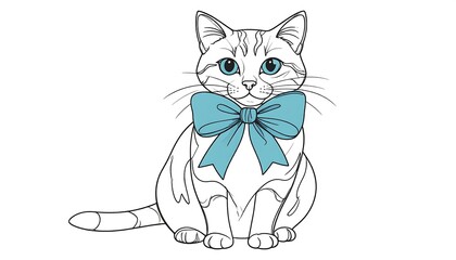 Obraz premium Cute Cat Wearing Blue Bow.