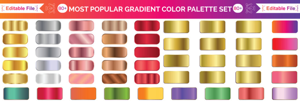 Metallic gradient foil background. most popular gradient. Gold, Pink gold, Silver and Holographic metal vector template