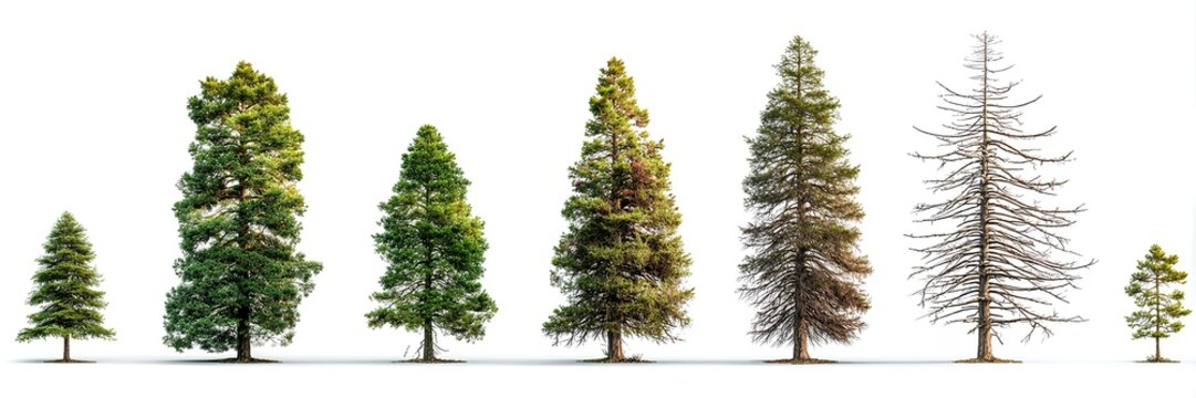 Realistic seasonal tree collection isolated on transparent background for landscape and architectural design