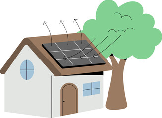 House with Solar Panels Illustration