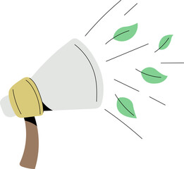 Megaphone with Green Leaves Illustration