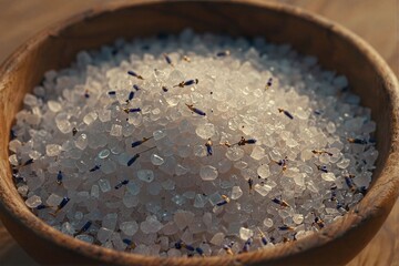 Decorative Bowl Filled with Sea Salt and Lavender Petals