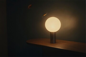 Soft Glow of Round Lamp on Wooden Table in Cozy Interior Space