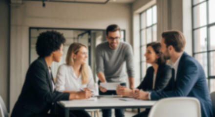 Fototapeta premium Blurred professional team meeting with soft focus effect