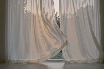 Soft Flowing Curtains with Gentle Light Streaming Through Window