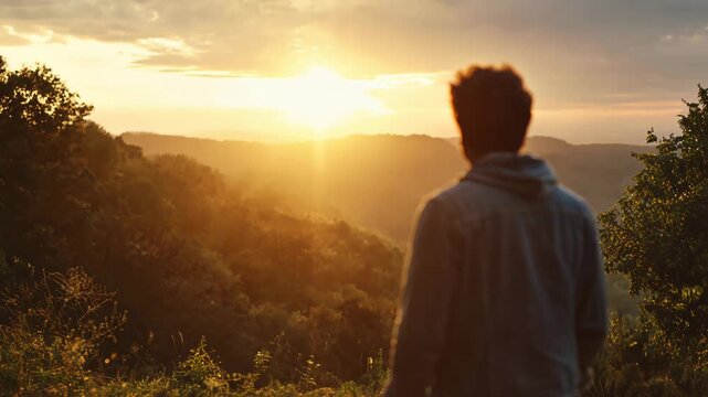 Man watches sunset in quiet place, reflecting on faith and life in nature
