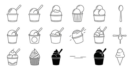 Assorted Ice Cream Desserts and Utensils Illustration.