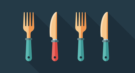 Colorful Forks and Knives Illustration Set.