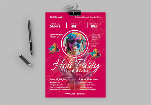 Holi Celebration Event Poster Template