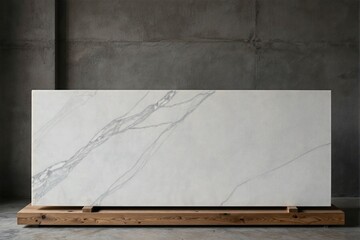 Elegant White Marble Surface with Gray Veins on Wooden Base