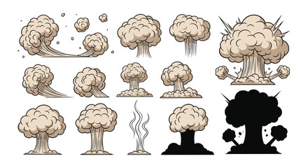 Cartoon explosion effects a set of various smoke and blast shapes © Begum
