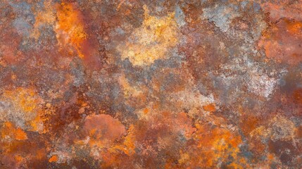 Rust colored stains spreading across a metal surface with a textured and corroded appearance