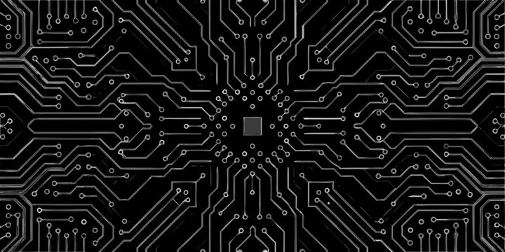 Intricate circuit board pattern creating a symmetrical and complex design