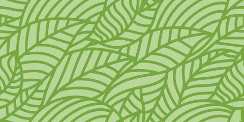 Abstract green pattern with repeating curved lines resembling foliage © Pabitra