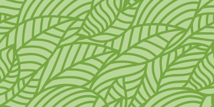 Abstract green pattern with repeating curved lines resembling foliage
