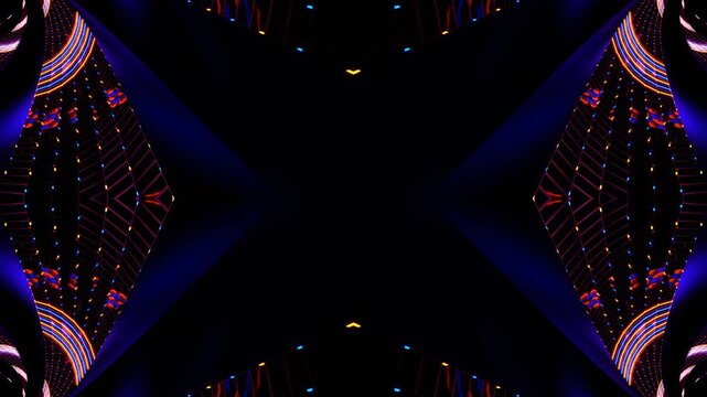 Orange and Blue Neon Pulsing Spiral Kaleidoscope Background VJ Loop in 4K